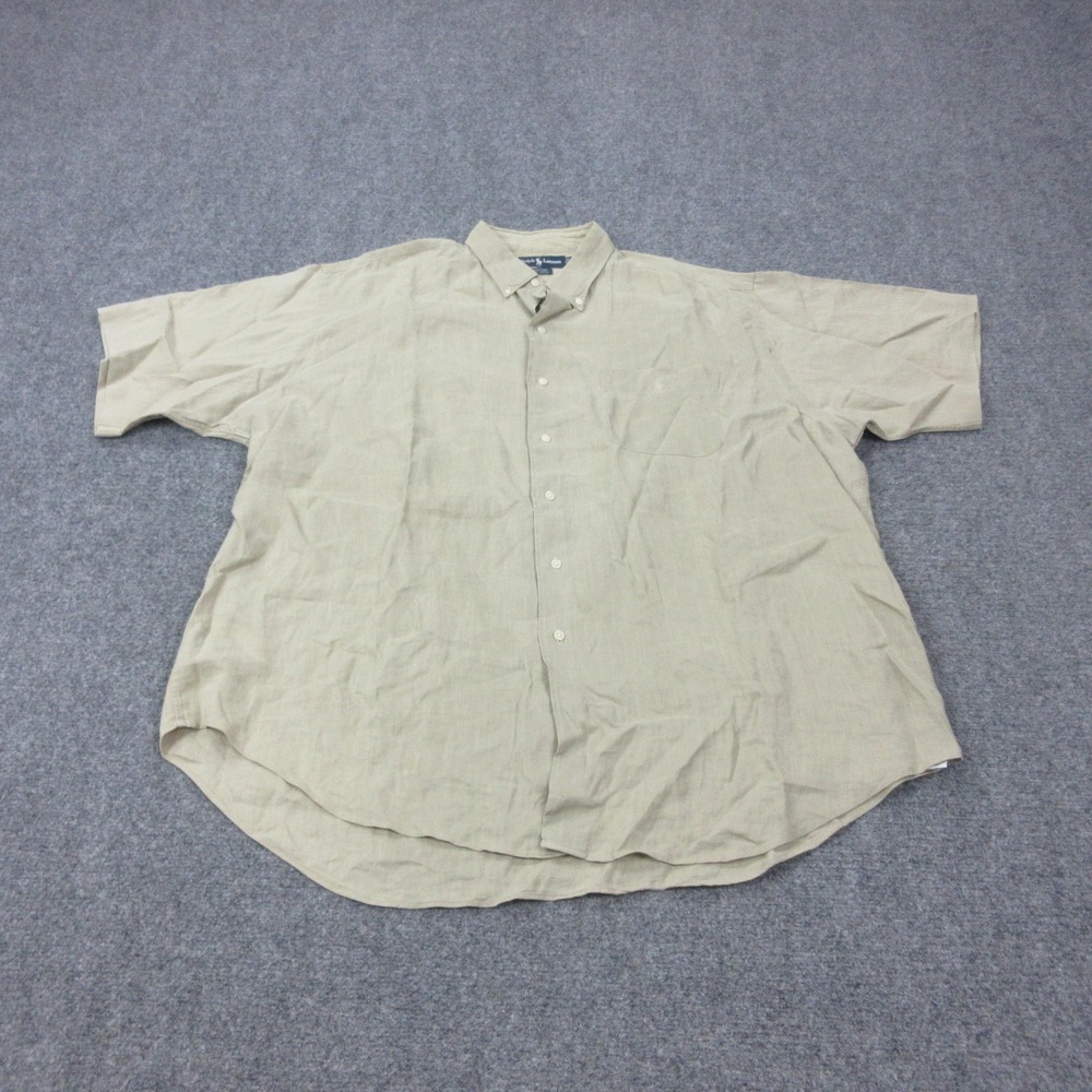 Vintage Ralph Lauren Shirt Mens XL Beige Solid Linen Marlowe Button Front